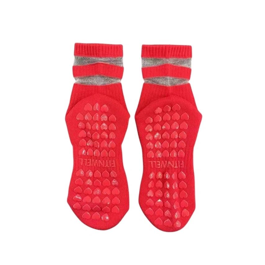 Audrey Red Mesh Crew Pilates Grip Socks